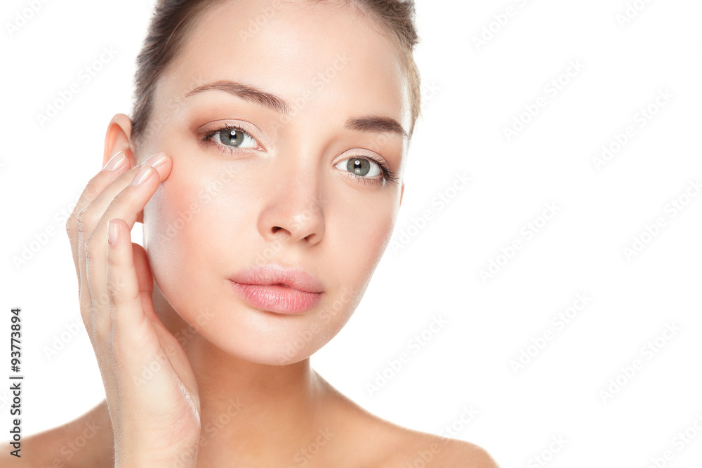Beautiful healthy woman touching her skin Beautiful healthy woman touching her skin