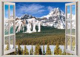 Open window  view to Canadian Rockies Mountains
