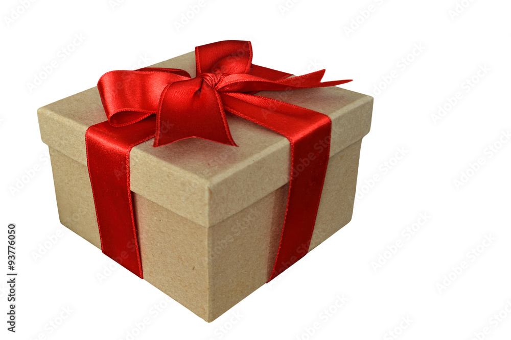 Fototapeta premium Gift box with red ribbon isolated on white background