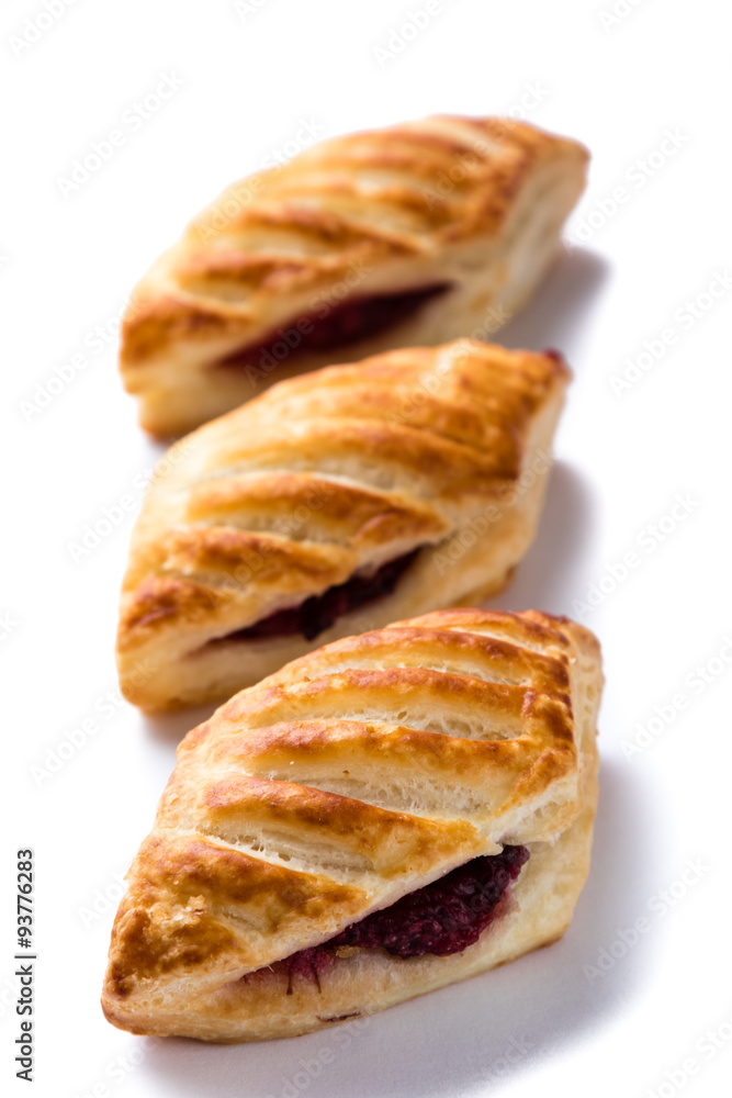 puff pastry with jam on white puff pastry with jam on white