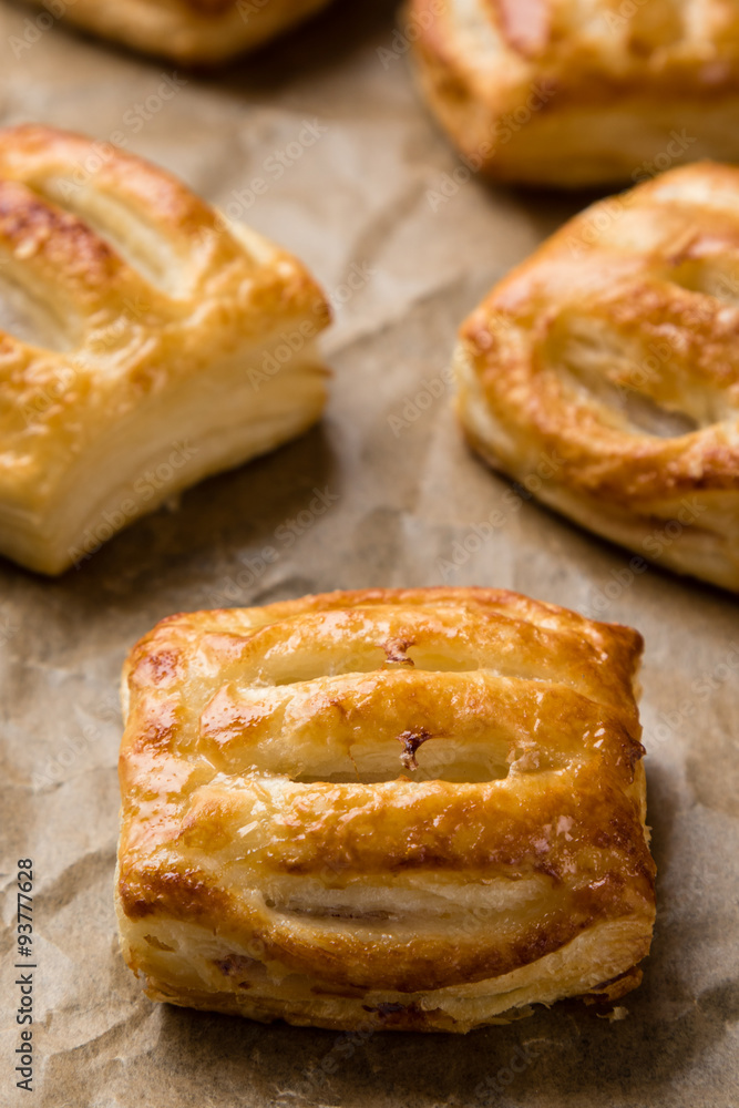 sweet puff pastry on paper