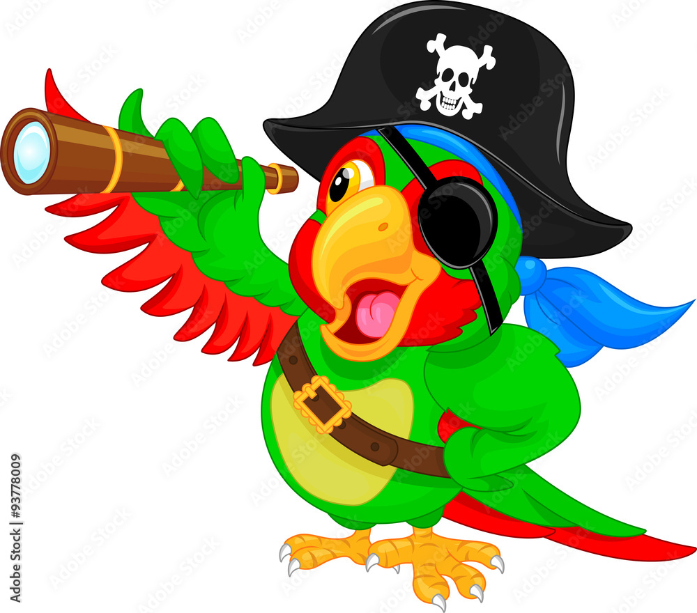 Naklejka premium pirat, papuga, rysunek