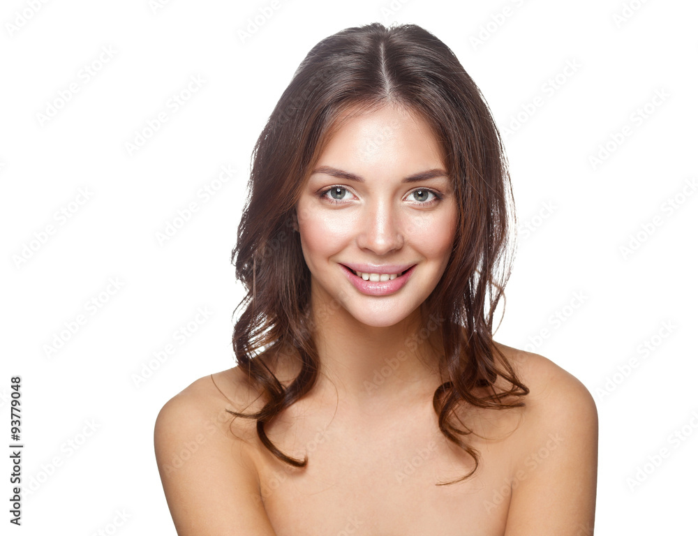 Close up portrait of beautiful young woman face. Isolated on