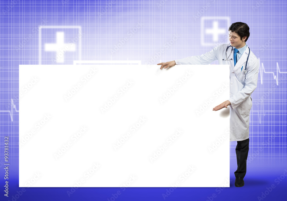 Doctor with banner Doctor with banner