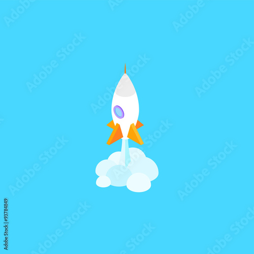 Flat isometric space symbol rocket ship icon, startup concept
