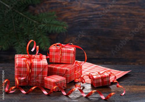 Christmas gift box on a wooden background