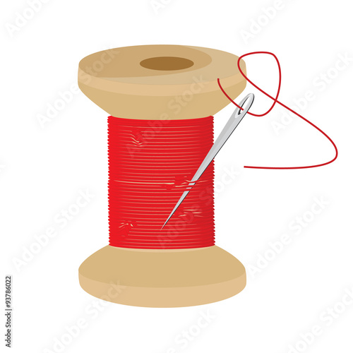 Red thread wooden spool
