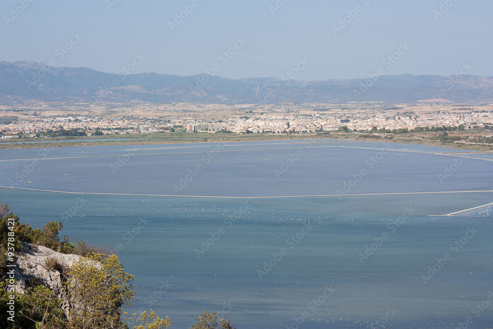 A view of the salt flats from the road. Location Cagliari, Sardi