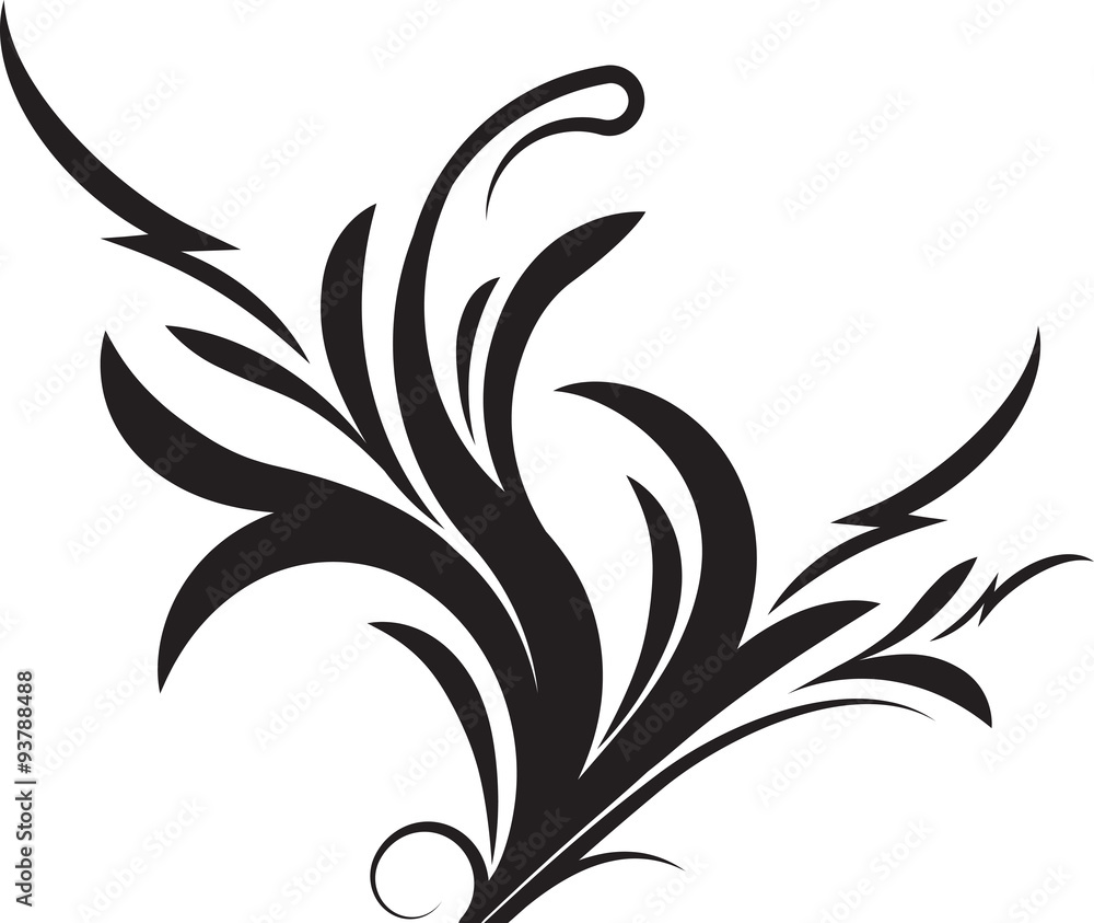 Decorative floral branch black and white vector illustration Decorative floral branch black and white vector illustration