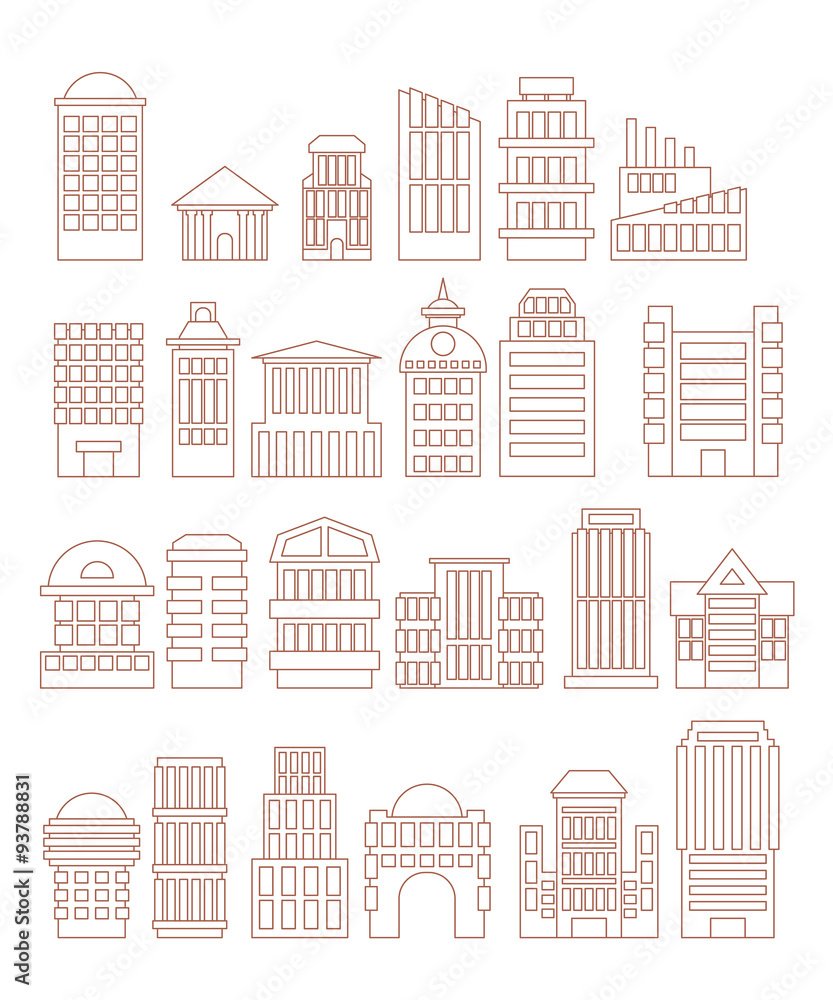 Set buildings icons. Public and administrative complexes. Larg Set buildings icons. Public and administrative complexes. Larg