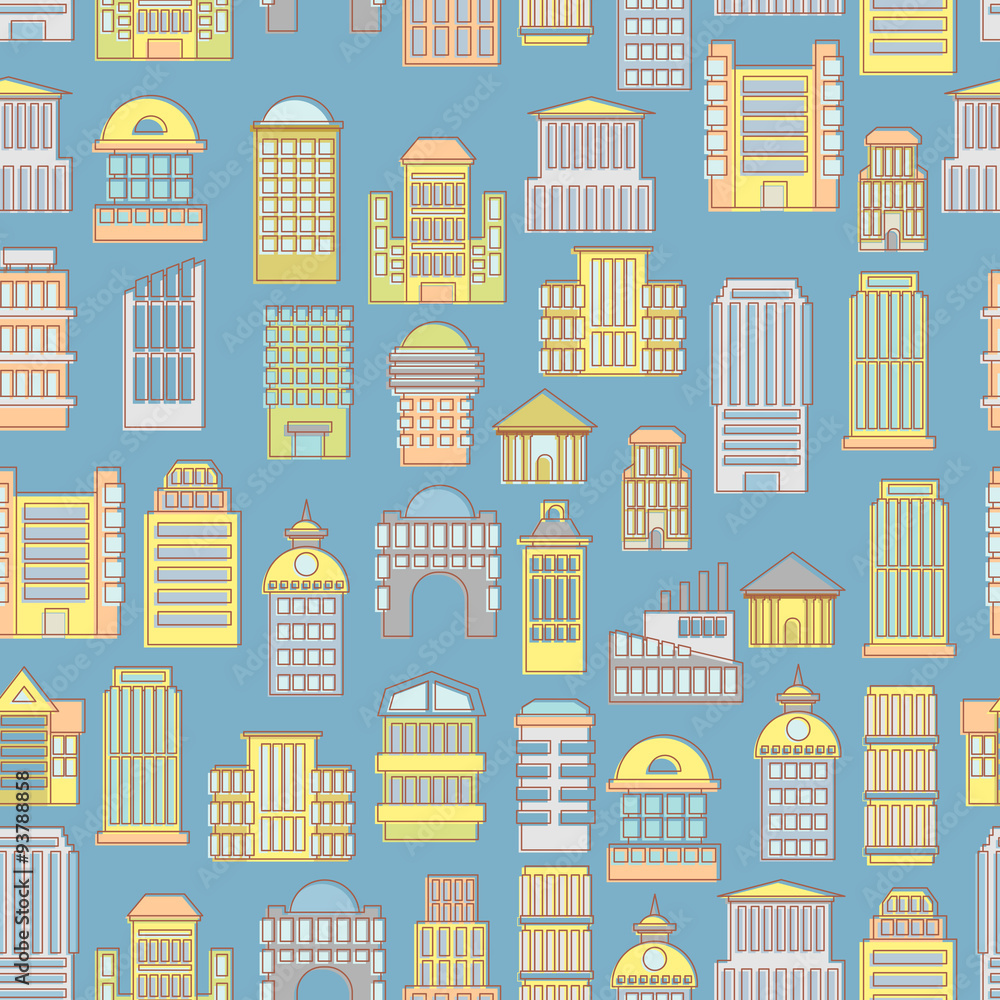 Megapolis seamless pattern. Background of  buildings city. Munic