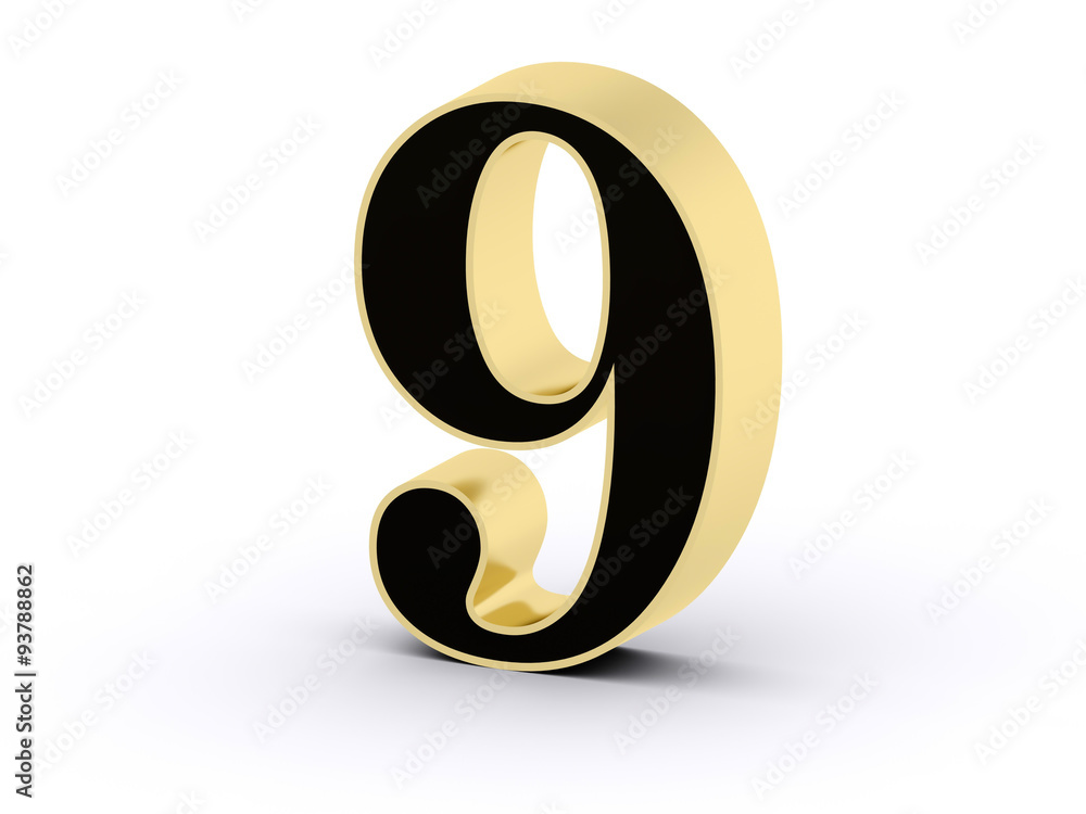 Number 9 in 3D golden-black letter Number 9 in 3D golden-black letter