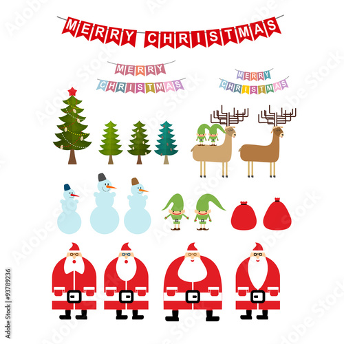 Set of Christmas items. Collection of New Years icons. Santa Cla