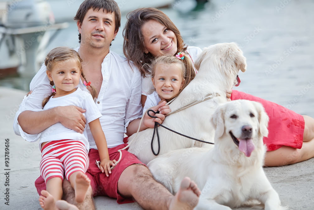 Happy family with dog friend Happy family with dog friend
