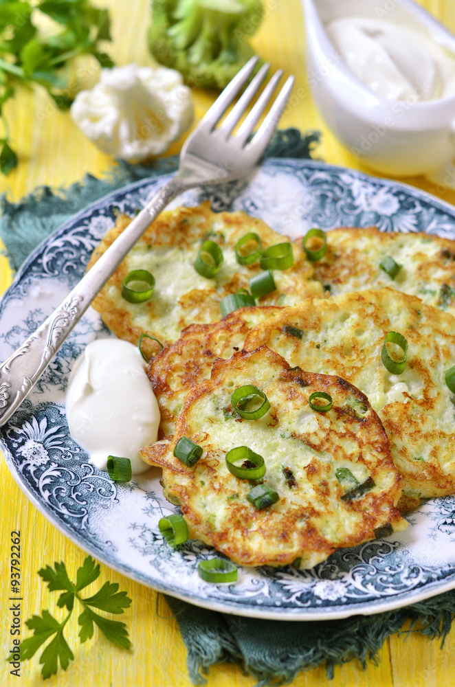 Cauliflower and broccoli fritters with cheese. Cauliflower and broccoli fritters with cheese.