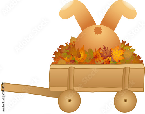 Teddy bear in the wooden wheel barrow