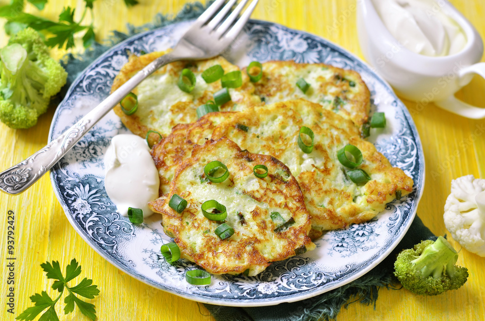 Cauliflower and broccoli fritters with cheese. Cauliflower and broccoli fritters with cheese.