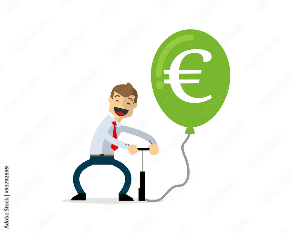 Vector of businessman pumping money balloon, euro Vector of businessman pumping money balloon, euro