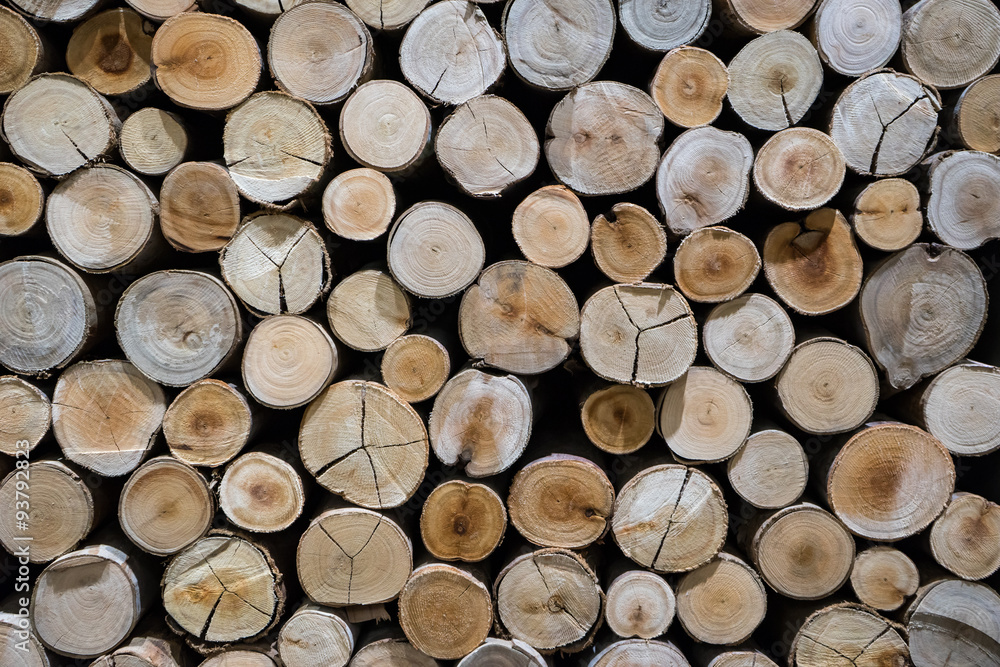 Fototapeta premium closeup of a pile of cut timber background
