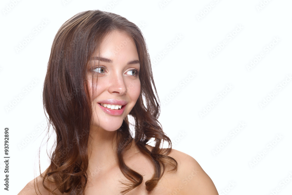 Close up portrait of beautiful young woman face. Isolated on Close up portrait of beautiful young woman face. Isolated on
