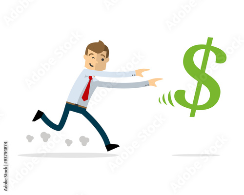 Vector of businessman chasing money, dollar