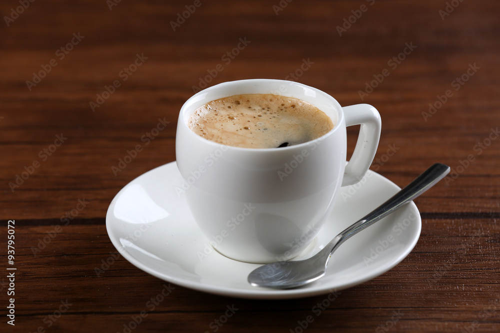 Cup of coffee on table close up Cup of coffee on table close up
