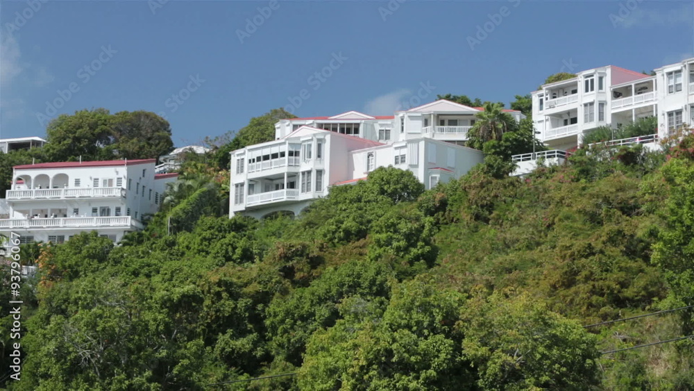 Luxury houses on tropical hill St Thomas pan HD 0842