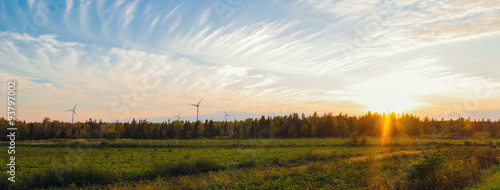Photos Panorama of PEI rural scene at fall with windmills on the backgr