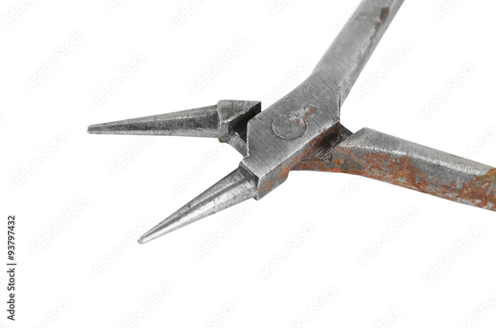 Old and rusty round-nose pliers, isolated on white background Old and rusty round-nose pliers, isolated on white background