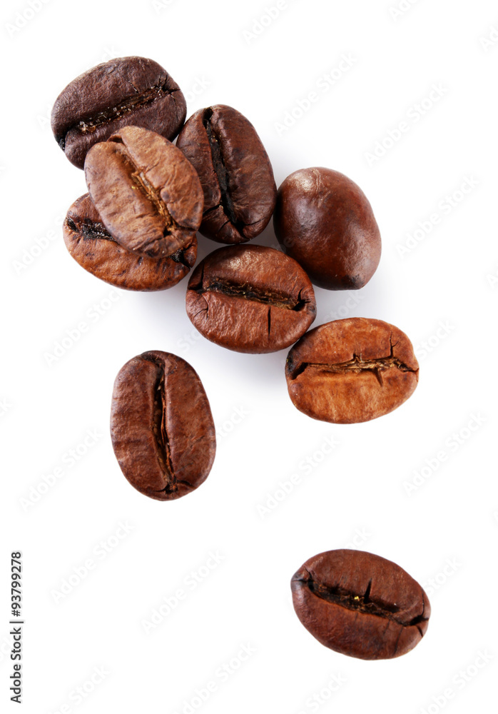 Brown coffee beans isolated on white