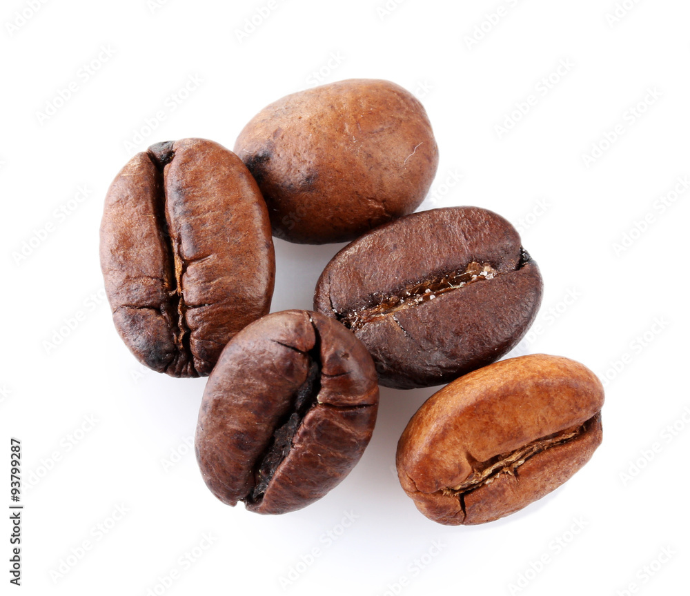 Brown coffee beans isolated on white Brown coffee beans isolated on white