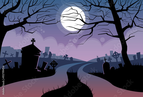 River Halloween Moon Cemetery Banner Graveyard Card