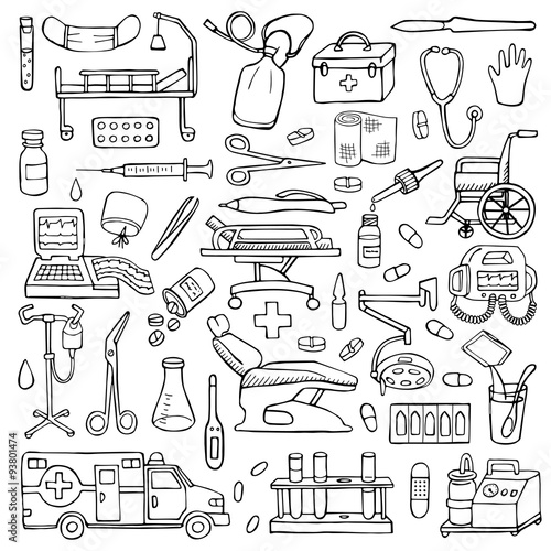 Medical  hand drawn doodle set