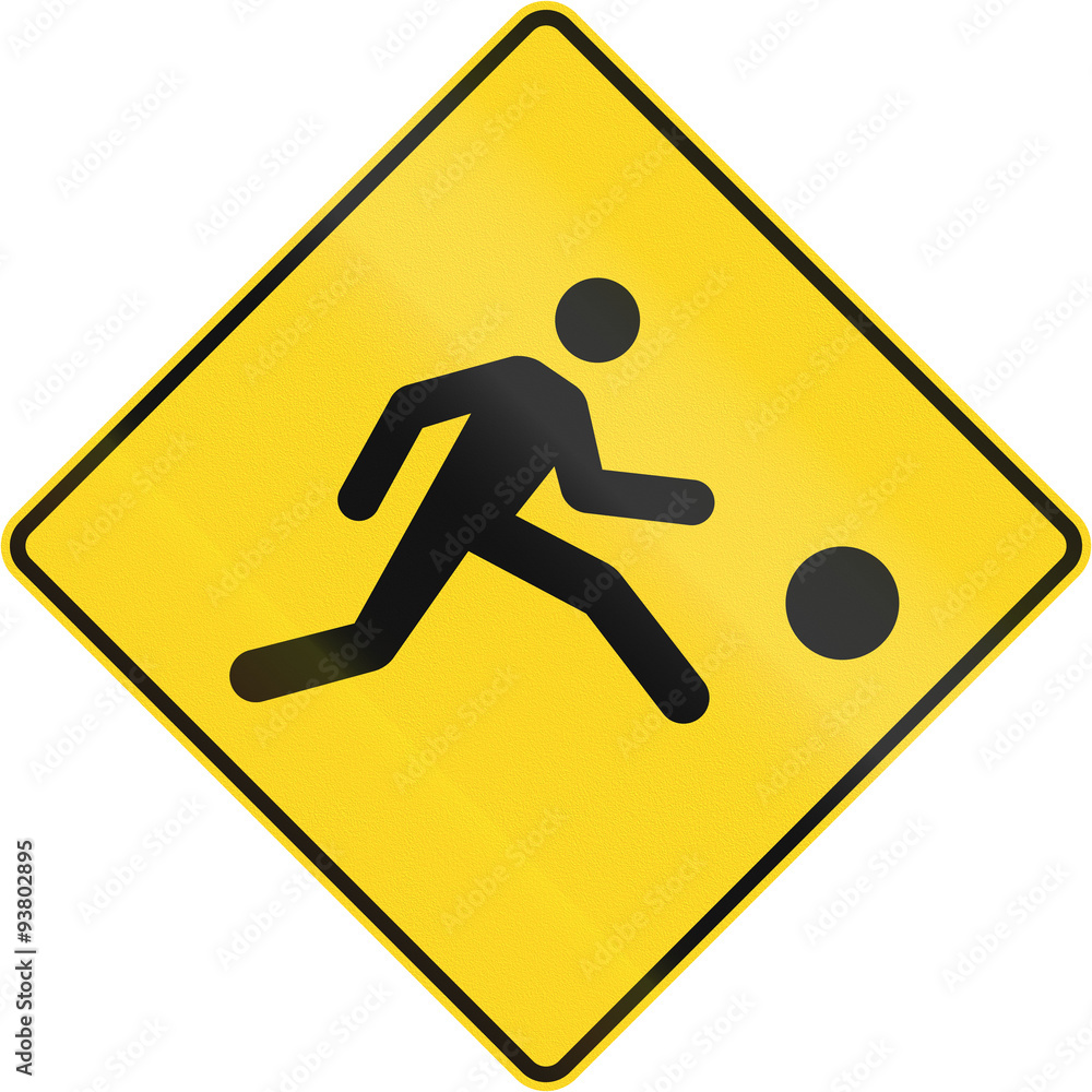 Warning road sign in Canada - Playing children. This sign is used in Quebec Warning road sign in Canada - Playing children. This sign is used in Quebec