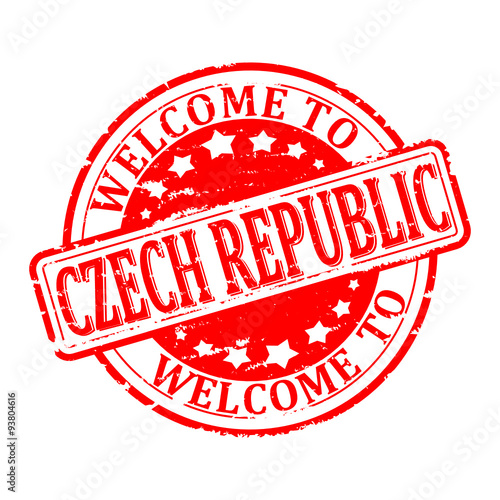 Damaged round red stamp with the words - welcome to czech republic - vector svg