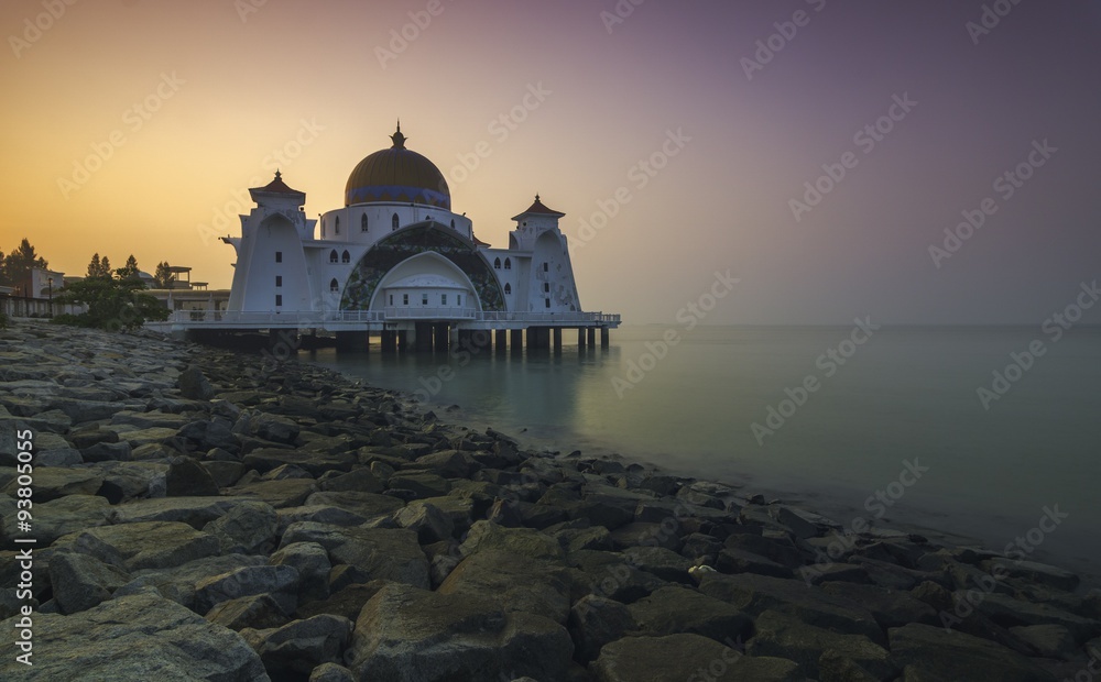 Straits Mosque in twilight by hazy day
