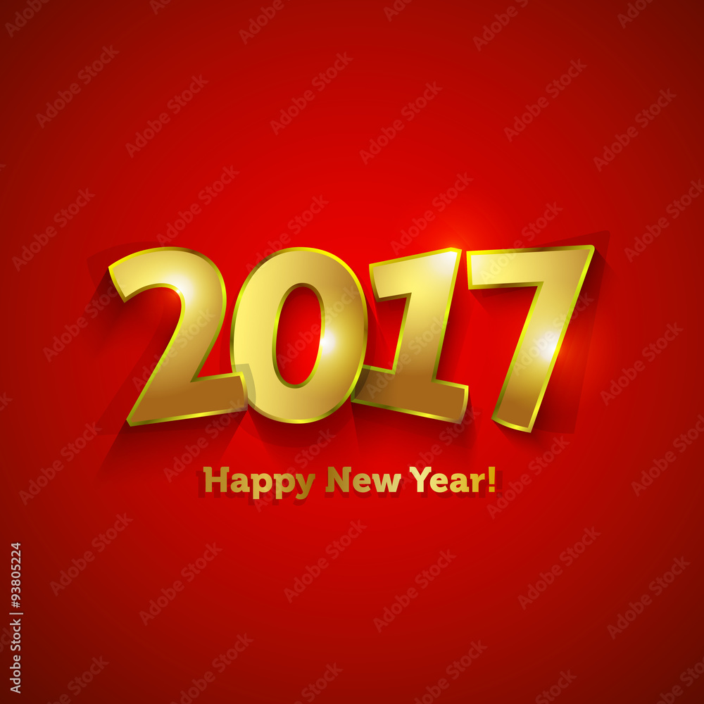 Golden 2017 Happy New Year sweet greeting card