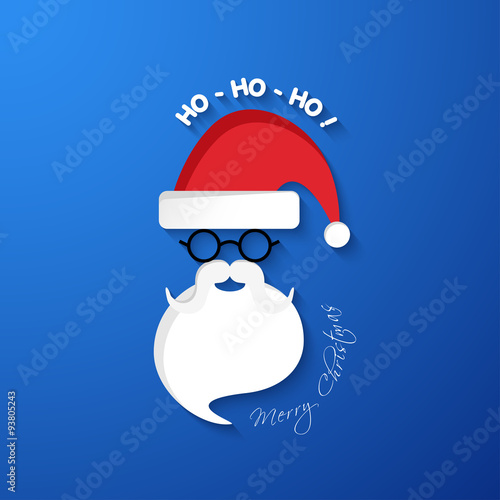 HO-HO-HO Merry Christmas.Santa Claus face with hat and beard