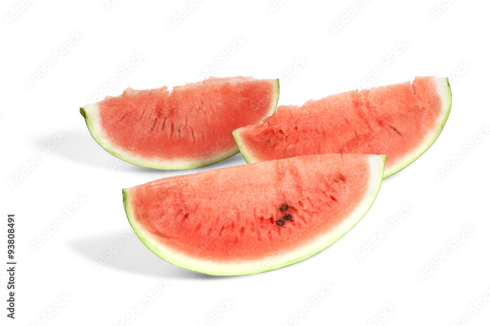 slices of ripe watermelon on a white background