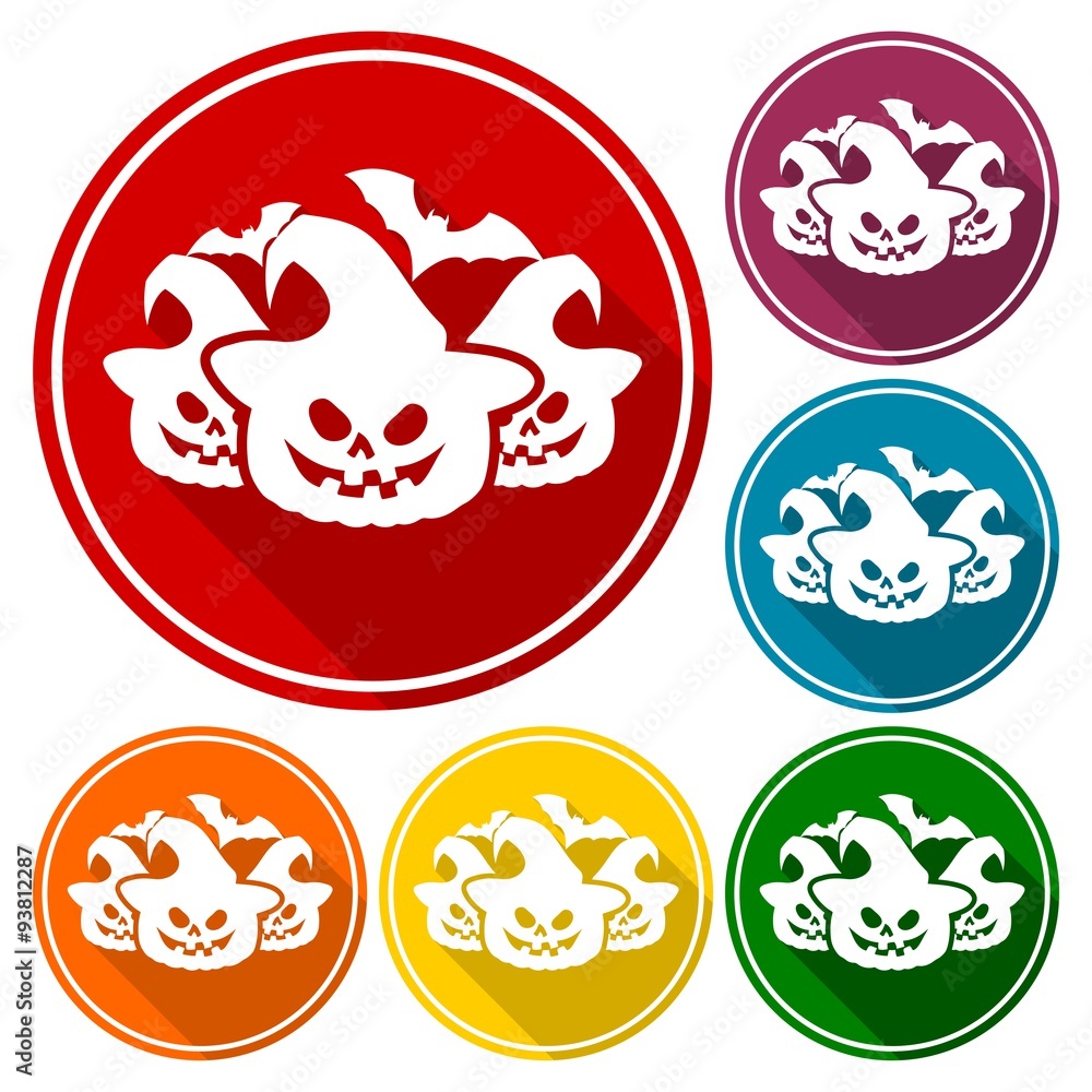 Halloween icons set with long shadow