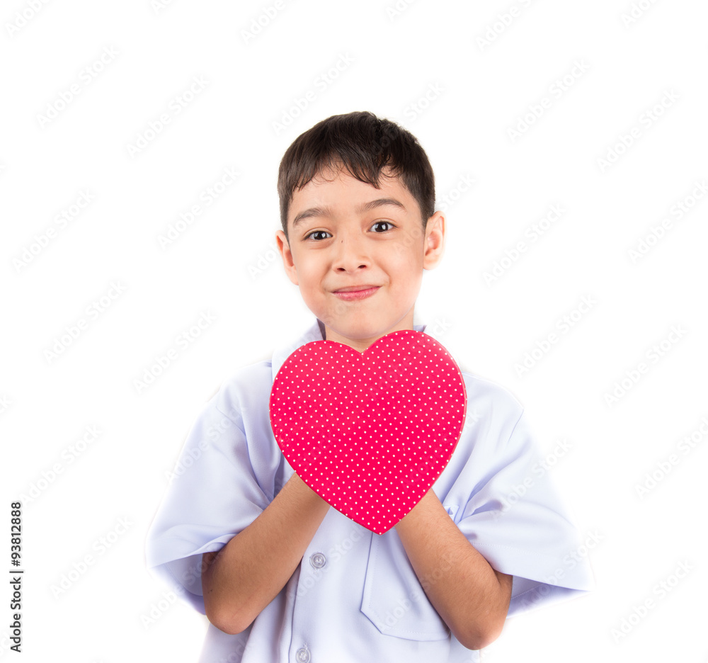 Little boy taking heart shape pretent as doctor on white background Little boy taking heart shape pretent as doctor on white background