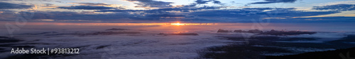 Panoramic view of morning mist with mountain at sunrise in Phu Kradueng national park  Loei Thailand.