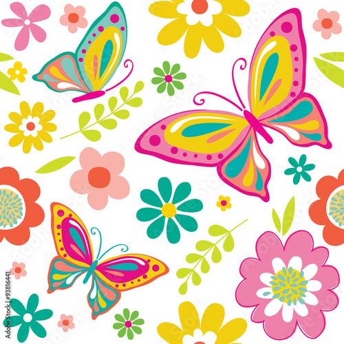 Butterfly wallpaper - Wall mural spring pattern with cute butterflies suitable for gift wrap or wallpaper background.  EPS 10 & HI-RES JPG Included 
