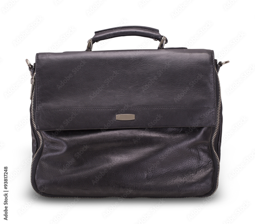 Black leather bag for office on white background Black leather bag for office on white background