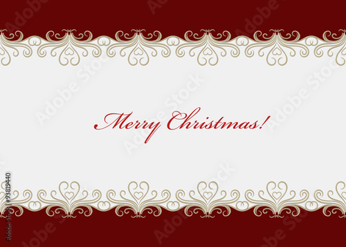 Red Christmas card with seamless swirly border