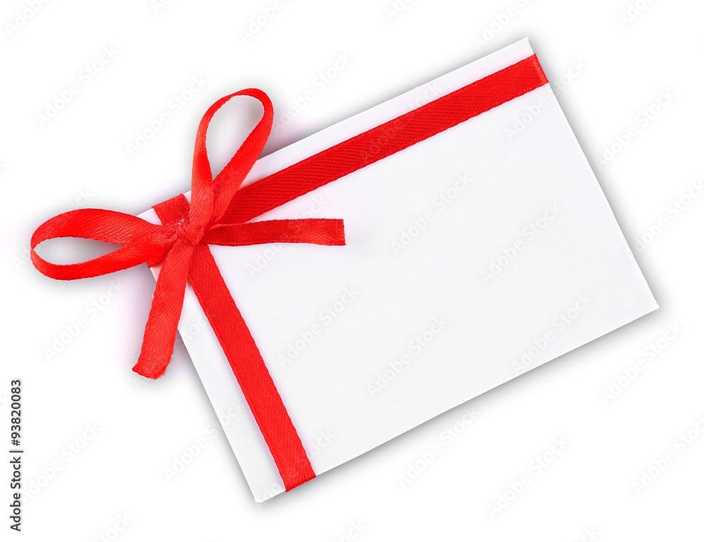Card decorated with bow isolated on white Card decorated with bow isolated on white