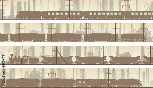 Vector banners of industrial city with train.