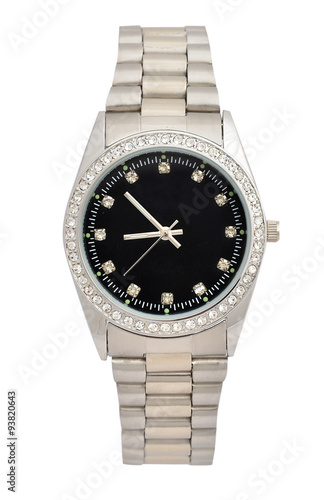 Bild auf Leinwand Silver watch with crystals isolated on a white background.