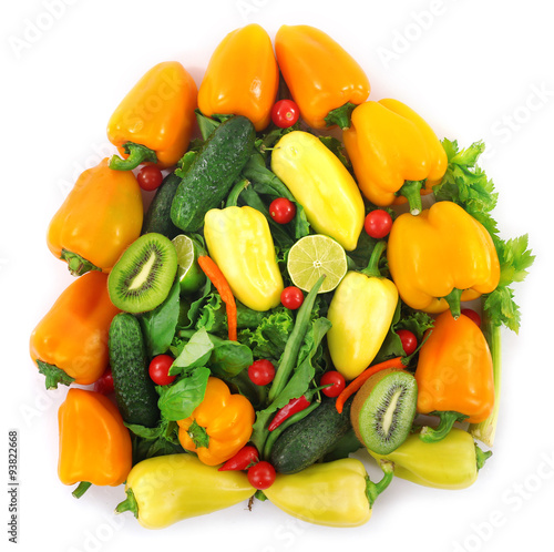 Fruit and vegetable composition isolated on white