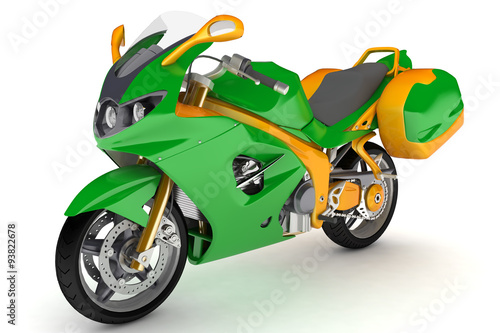 isolated orange green motorcycle.
